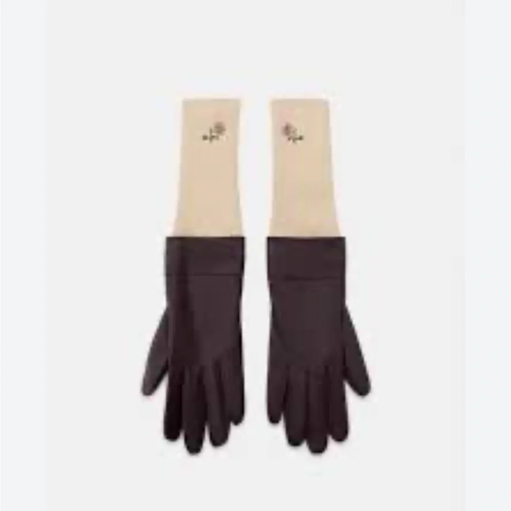 Zara NWT combined leather wool gloves with floral embroidery 1023/278
